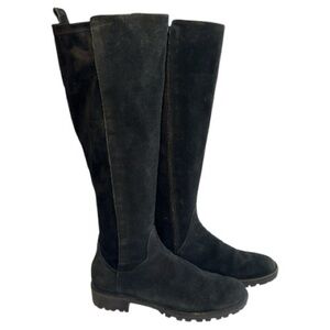 Alex Marie Lemala Black Suede Leather Knee Boots Lug Sole Full Zip Sz 8.5